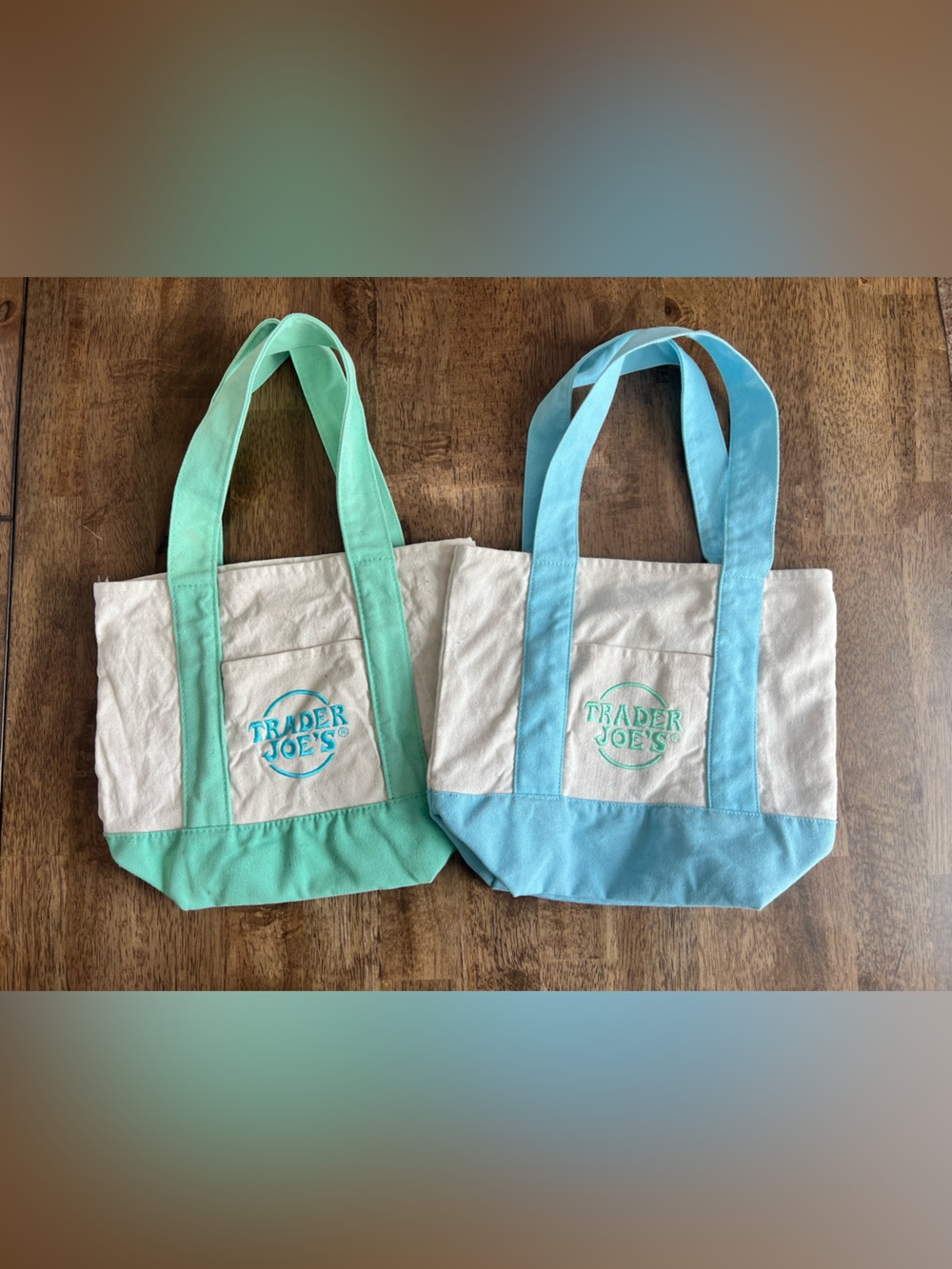 Trader Joe’s mini pastel tote bags 2025 2026 viral 2 mint green and light blue